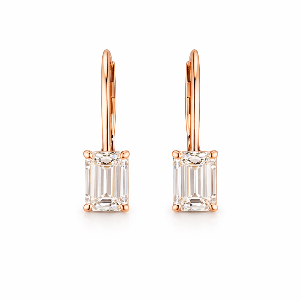 elyon | 2.1 ct  emerald shape hanging earring in 14k rose gold - lab grown diamond