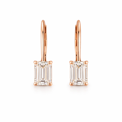 ELYON | 2.1 Ct  Emerald Shape Hanging Earring in 14K Rose Gold - Lab Grown Diamond