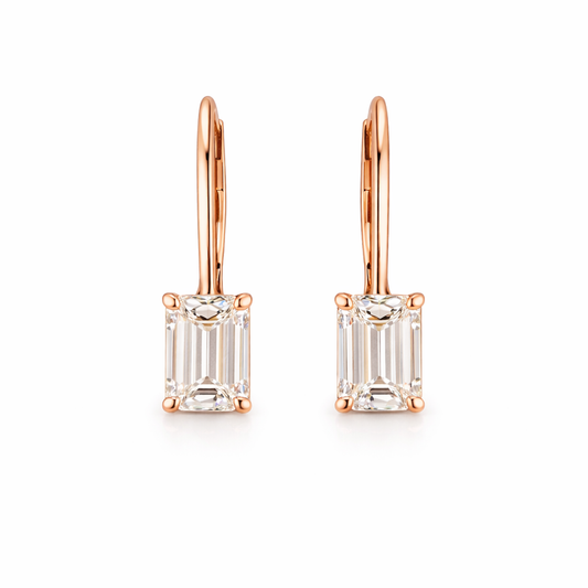 ELYON | 2.1 Ct  Emerald Shape Hanging Earring in 14K Rose Gold - Lab Grown Diamond