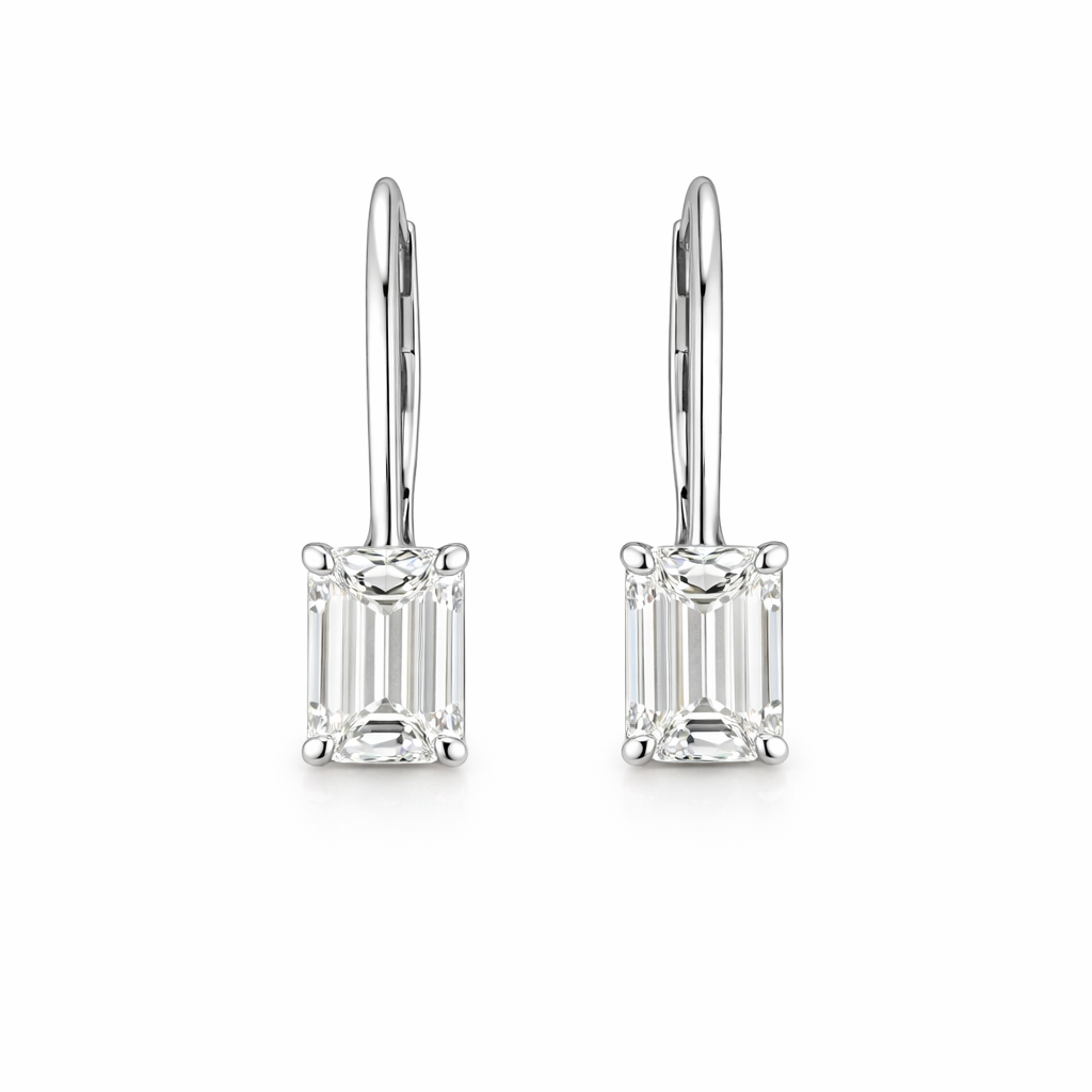 elyon | 2.1 ct  emerald shape hanging earring in 14k white gold - lab grown diamond