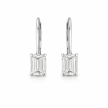 ELYON | 2.1 Ct  Emerald Shape Hanging Earring in 14K White Gold - Lab Grown Diamond