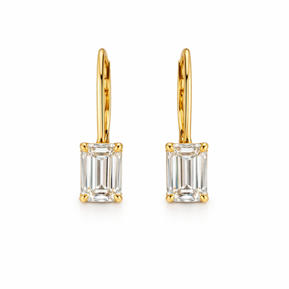 ELYON | 2.1 Ct  Emerald Shape Hanging Earring in 14K Yellow Gold - Lab Grown Diamond