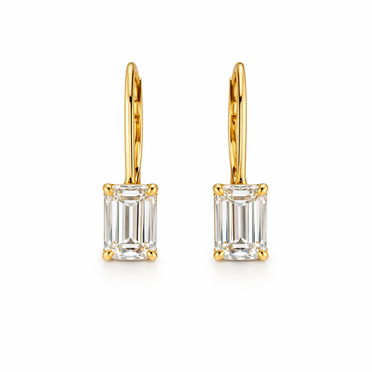 ELYON | 2.1 Ct  Emerald Shape Hanging Earring in 14K Yellow Gold - Lab Grown Diamond