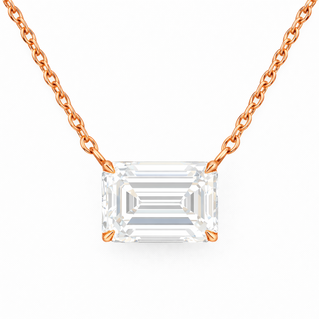 EMERELLE | 3 Ct Emerald Solitaire Pendant in 14K Rose Gold