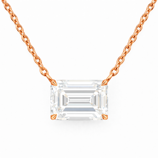 EMERELLE | 3 Ct Emerald Solitaire Pendant in 14K Rose Gold