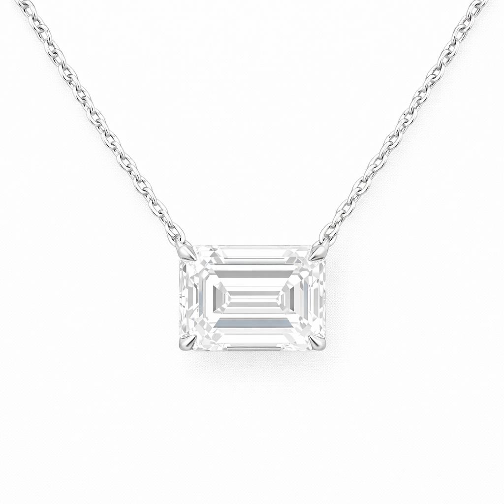 EMERELLE | 3 Ct Emerald Solitaire Pendant in 14K White Gold