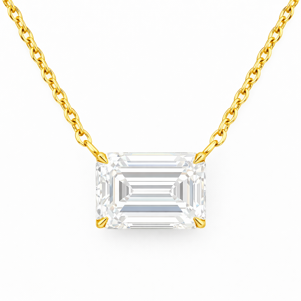 EMERELLE | 3 Ct Emerald Solitaire Pendant in 14K Yellow Gold