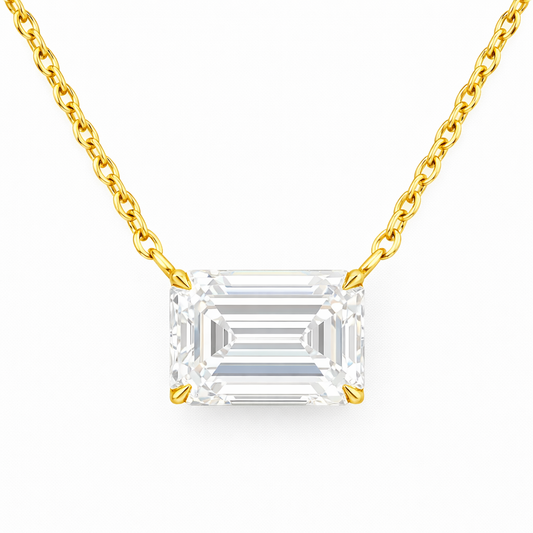 EMERELLE | 3 Ct Emerald Solitaire Pendant in 14K Yellow Gold