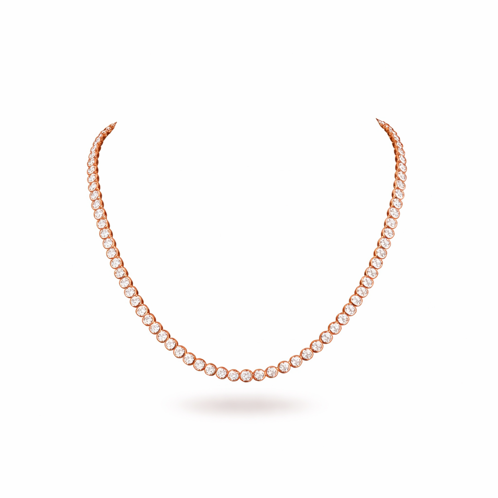 fire | 19.2 ct round brilliant diamond riviera necklace in 14k rose gold