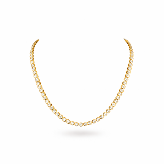 FIRE | 19.2 Ct Round Brilliant Diamond Riviera Necklace in 14K Yellow Gold