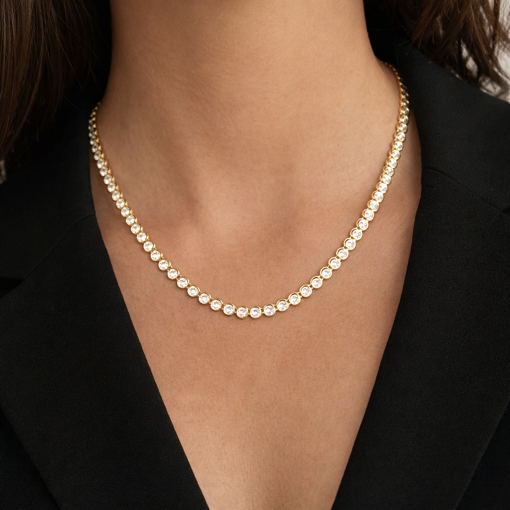FIRE | 19.2 Ct Round Brilliant Diamond Riviera Necklace in 14K Yellow Gold