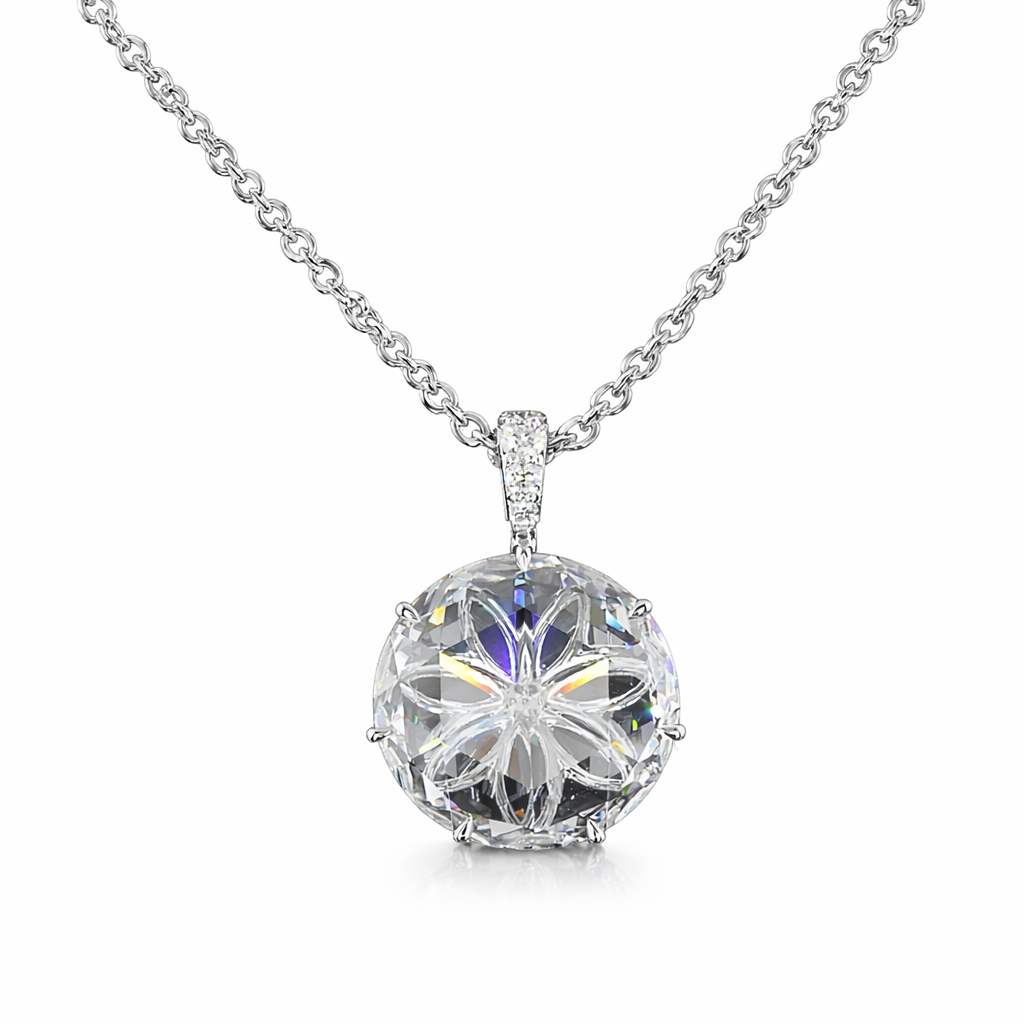 FLORAL | 4.79 Ct Rose Cut Diamond Pendant in 14K White Gold