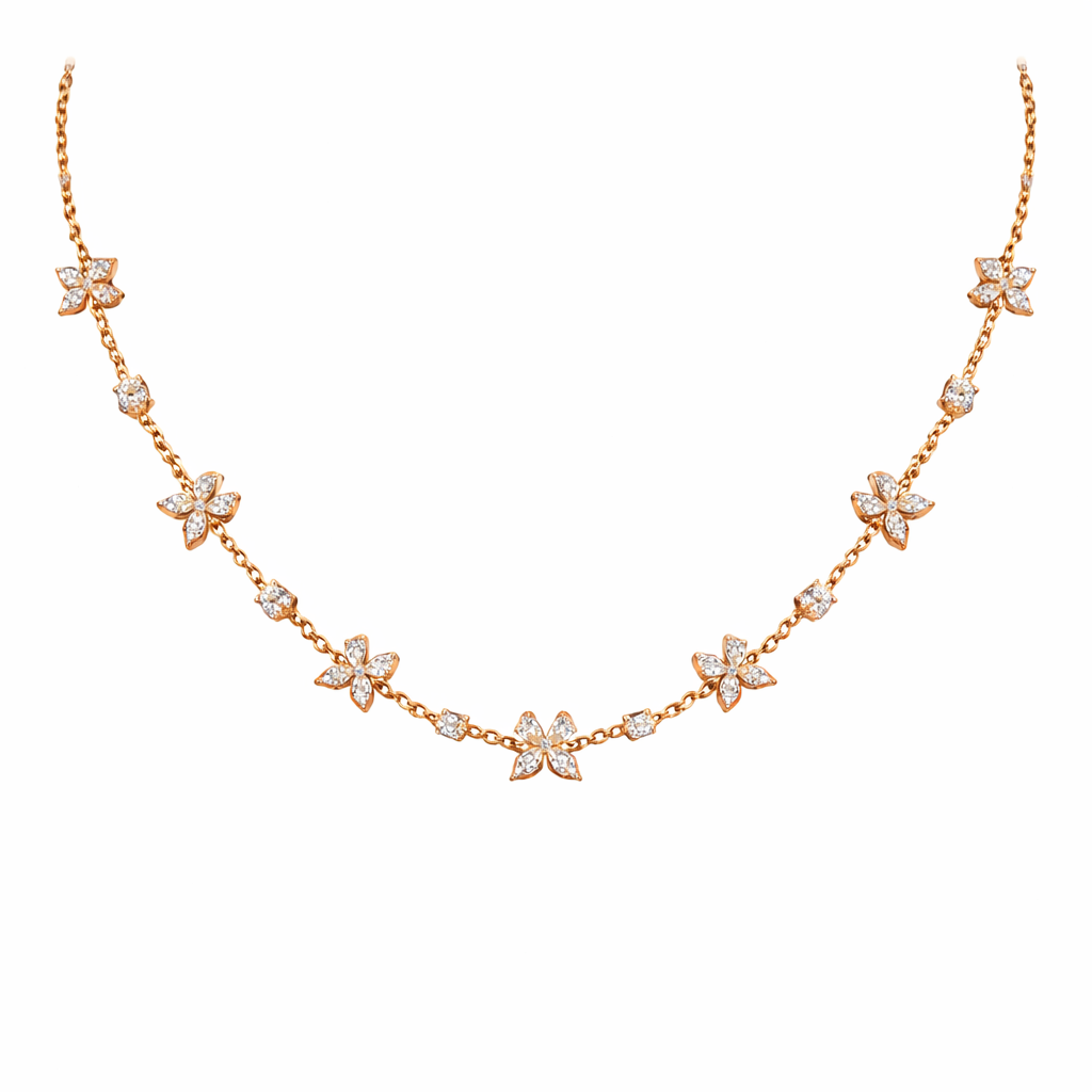 FLUTTER | 5.14 Ct Mixed Shape Diamond Station Necklace in 14K Rose Gold