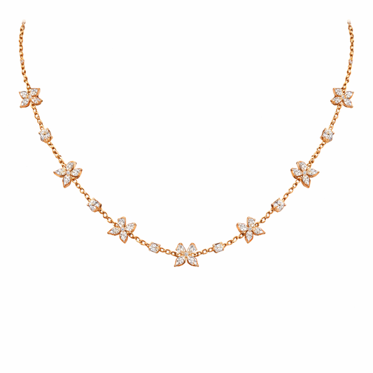 FLUTTER | 5.14 Ct Mixed Shape Diamond Station Necklace in 14K Rose Gold