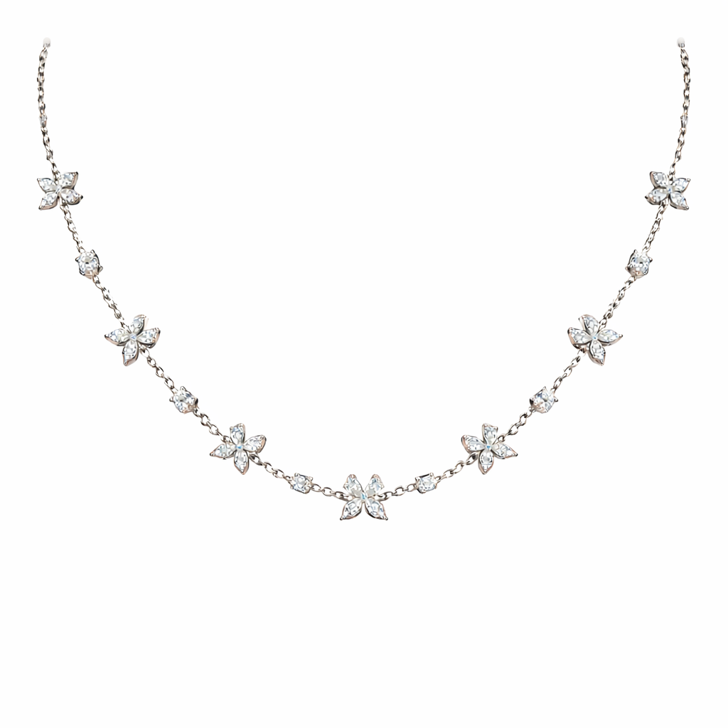 FLUTTER | 5.14 Ct Mixed Shape Diamond Station Necklace in 14K White Gold