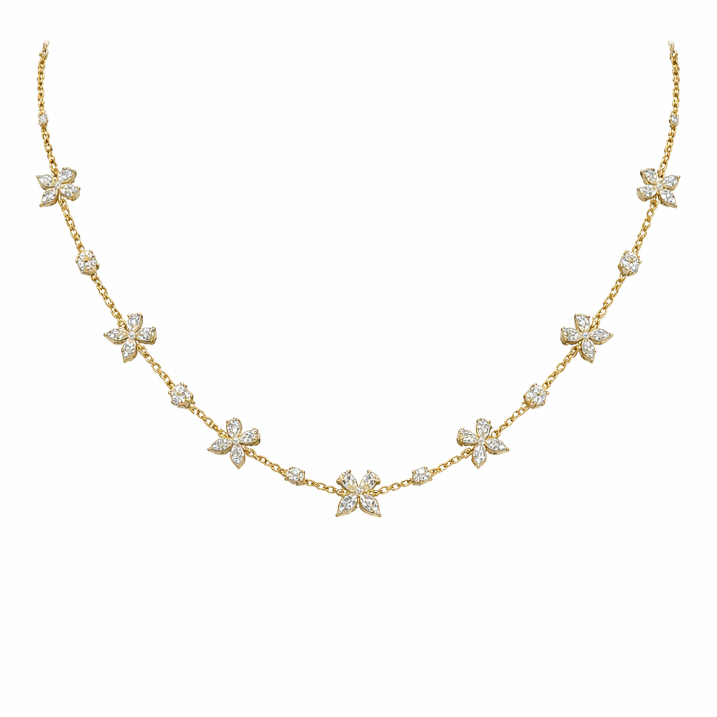 FLUTTER | 5.14 Ct Mixed Shape Diamond Station Necklace in 14K Yellow Gold