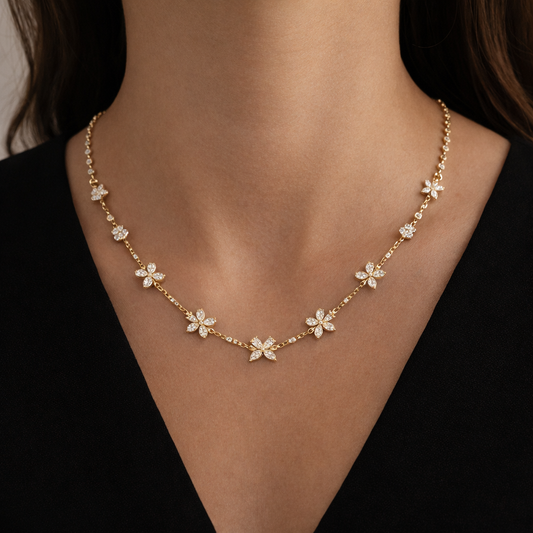 FLUTTER | 5.14 Ct Mixed Shape Diamond Station Necklace in 14K Yellow Gold