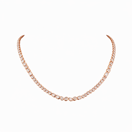 FUSION | 9.23 Ct Mixed-Shape Diamond Tennis Necklace in 14K Rose Gold