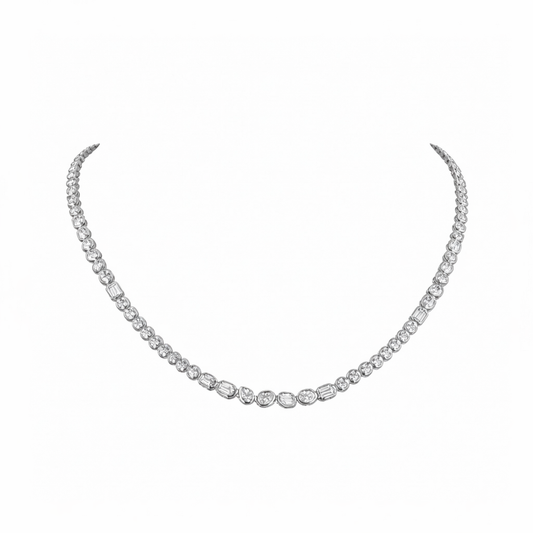 FUSION | 9.23 Ct Mixed-Shape Diamond Tennis Necklace in 14K White Gold