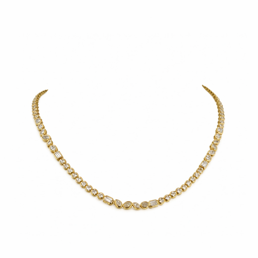 FUSION | 9.23 Ct Mixed-Shape Diamond Tennis Necklace in 14K Yellow Gold