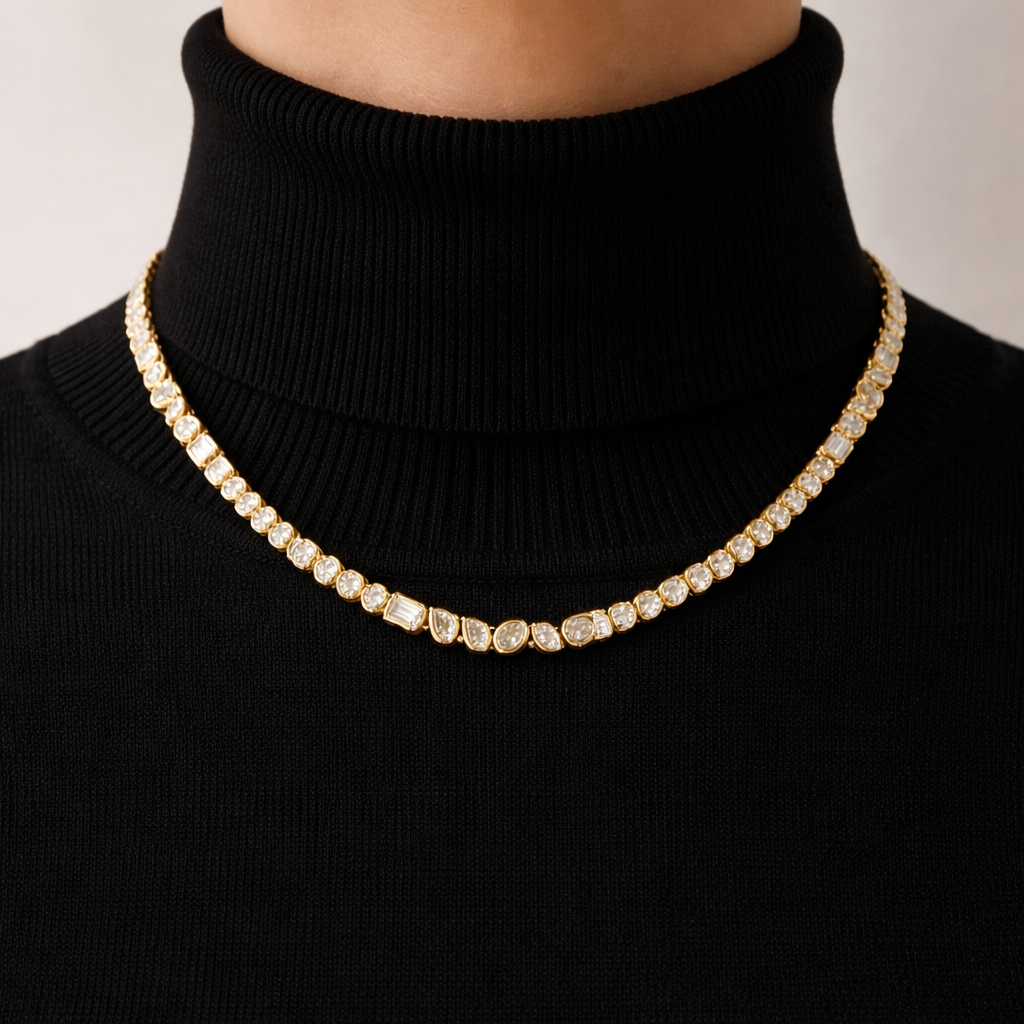 FUSION | 9.23 Ct Mixed-Shape Diamond Tennis Necklace in 14K Yellow Gold