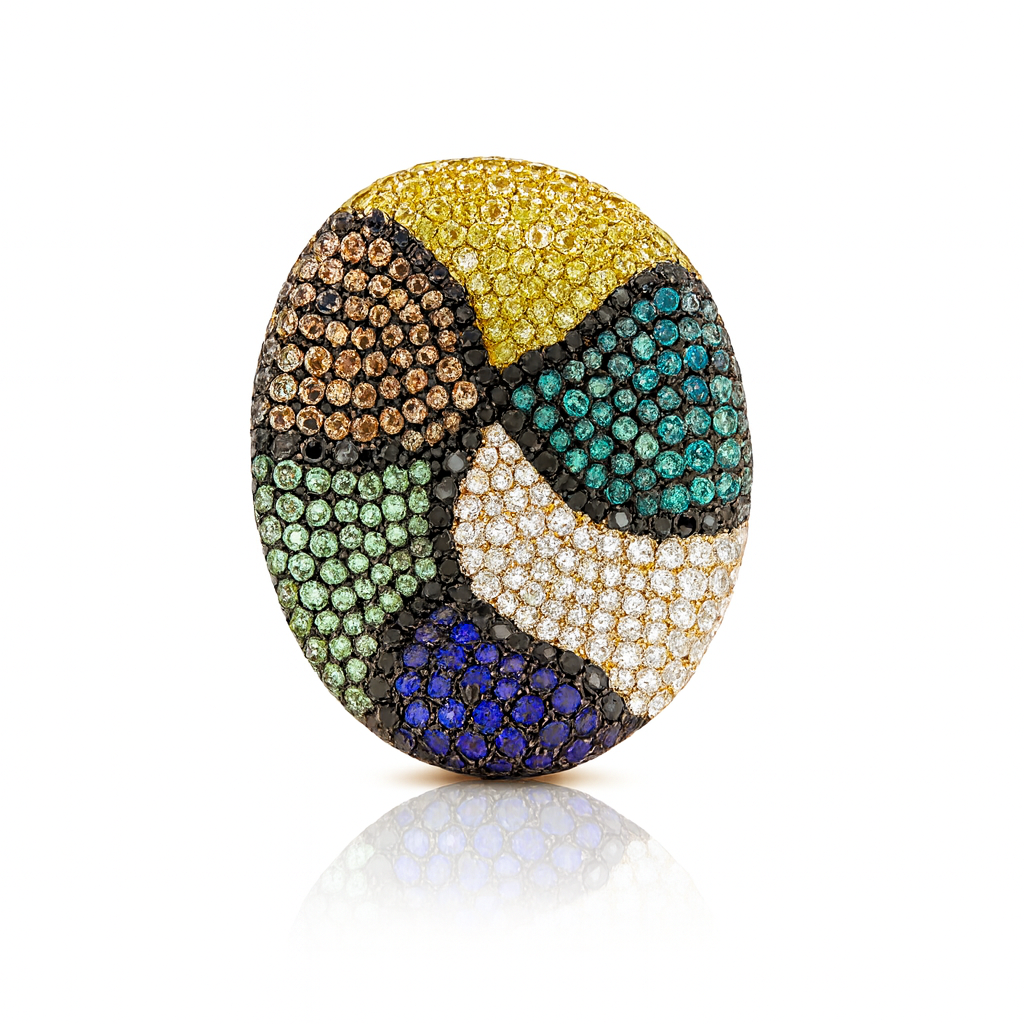 luminara multi color sapphire ring |  total 7.20ct natural | 18k white gold