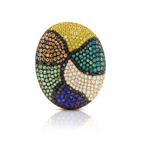 Luminara Multi Color Sapphire Ring |  Total 7.20CT Natural | 18K White Gold