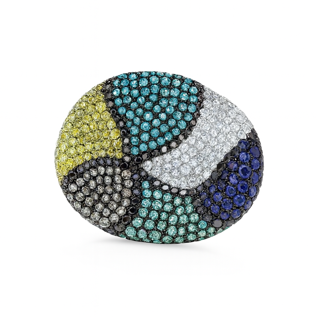 luminara multi color sapphire ring |  total 7.20ct natural | 18k white gold