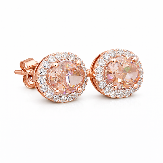 GENEVIEVE | 1.61 Ct Oval Halo Stud Earrings in 14K Rose Gold