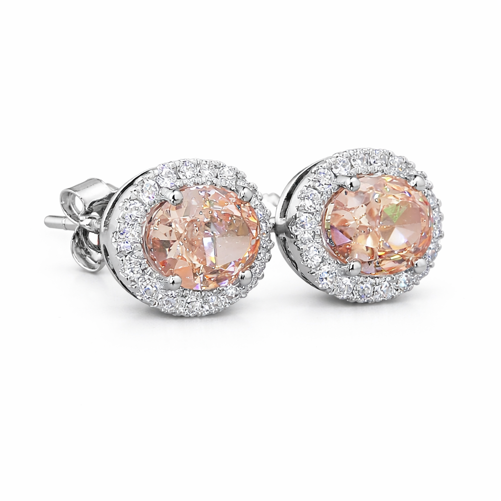 genevieve | 1.61 ct oval halo stud earrings in 14k white gold