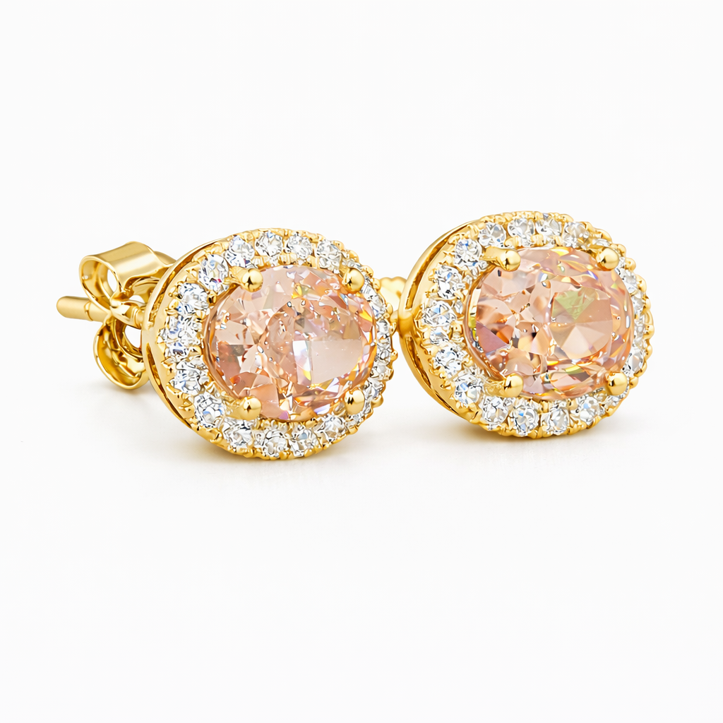 genevieve | 1.61 ct oval halo stud earrings in 14k yellow gold