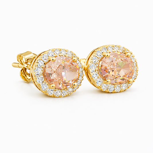 GENEVIEVE | 1.61 Ct Oval Halo Stud Earrings in 14K Yellow Gold