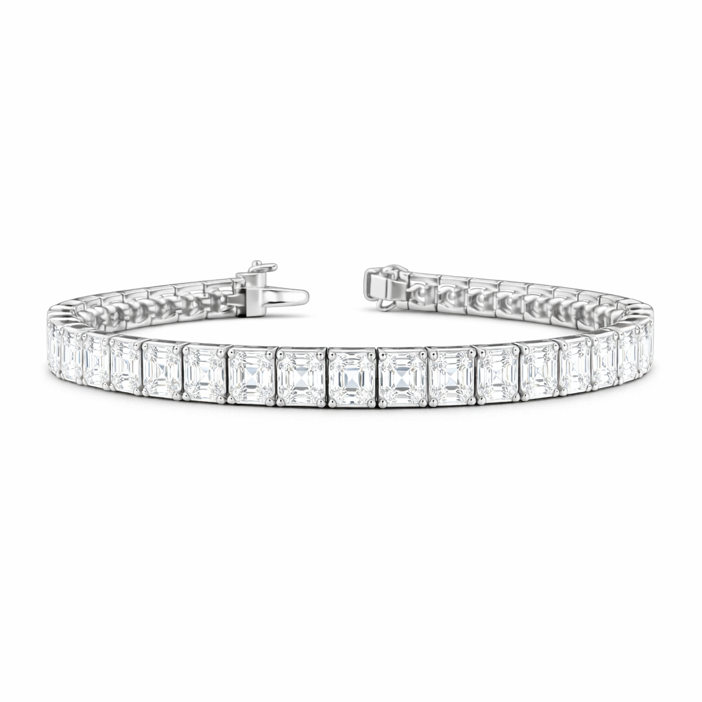 GLACERA | 19.21 Ct Asscher Diamond Tennis Bracelet in  14K White Gold