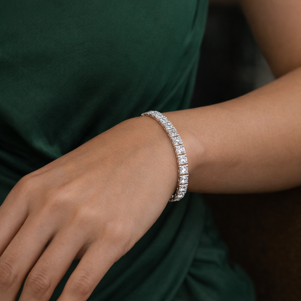 glacera | 19.21 ct asscher diamond tennis bracelet in  14k white gold