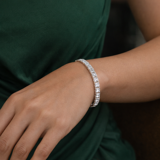 GLACERA | 19.21 Ct Asscher Diamond Tennis Bracelet in  14K White Gold