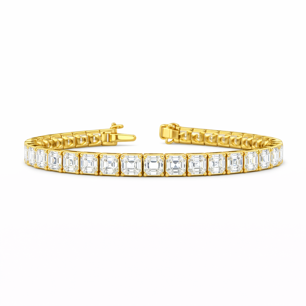 GLACERA | 19.21 Ct Asscher Diamond Tennis Bracelet in  14K Yellow Gold