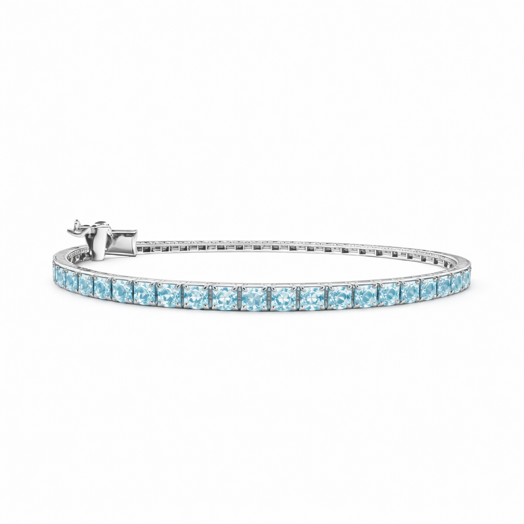 GLACIENNE | 1.55 Ct Round Diamond Tennis Bracelet in 14K White Gold Blue Diamond