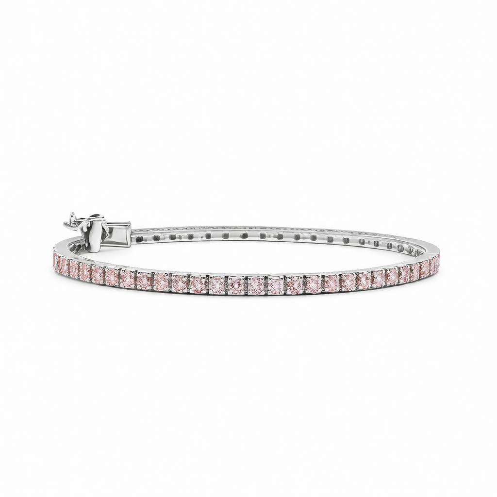 GLACIENNE | 1.55 Ct Round Diamond Tennis Bracelet in 14K White Gold with Pink Diamond
