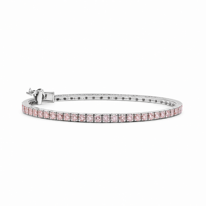 GLACIENNE | 1.55 Ct Round Diamond Tennis Bracelet in 14K White Gold with Pink Diamond