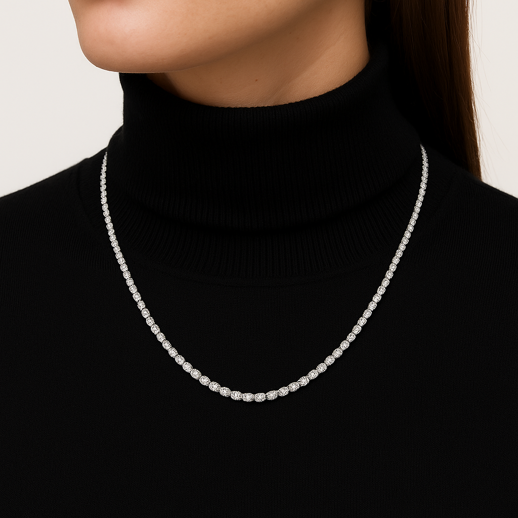 glide | 10.01 ct oval diamond tennis necklace in 14k white gold - lab grown diamond