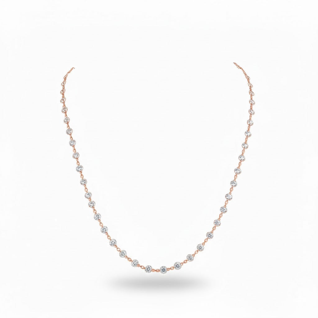 glow | 6.24 ct round diamond station necklace in 14k rose gold