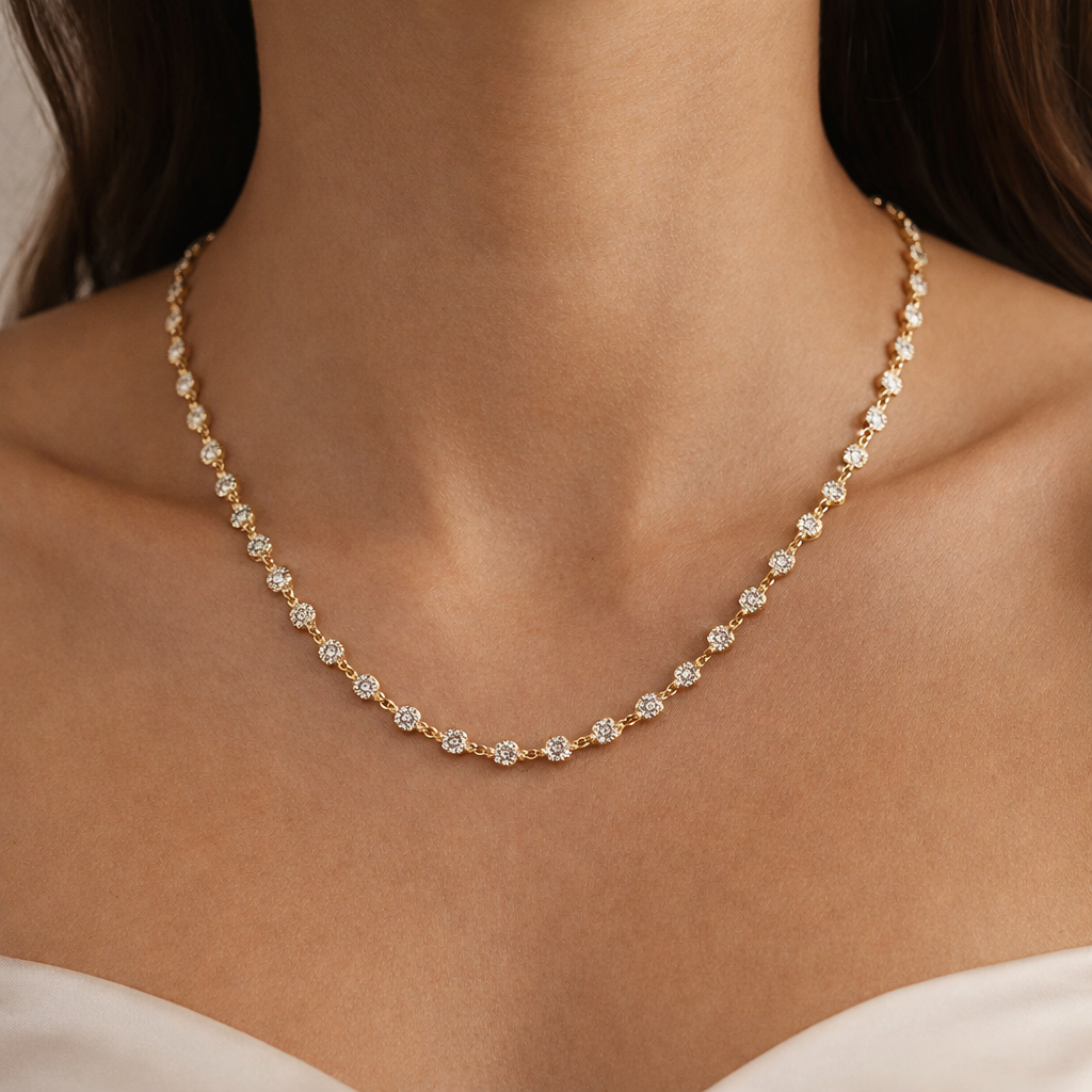 GLOW | 6.24 Ct Round Diamond Station Necklace in 14K Yellow Gold