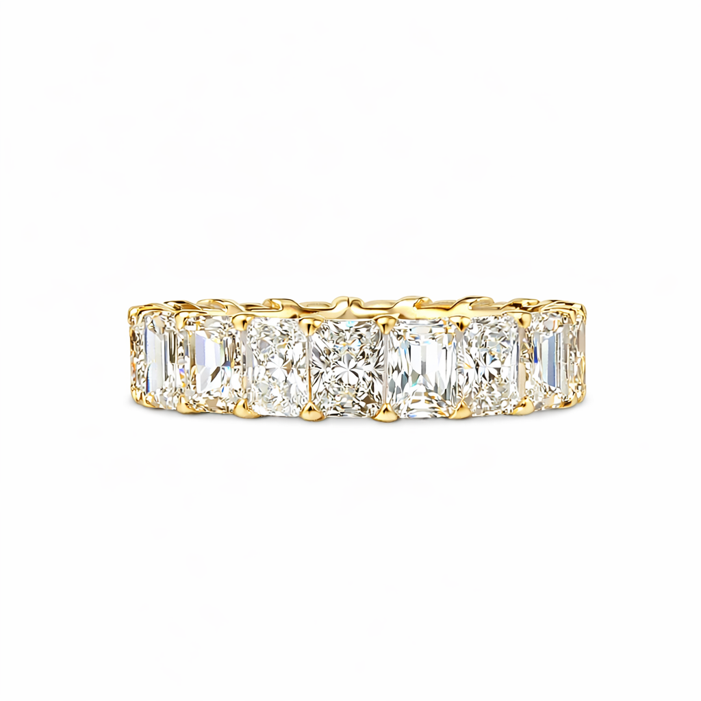 ice | 8.46 carat radiant cut eternity band in 18k yellow gold - lab grown diamond
