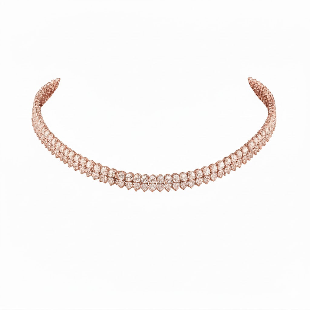 IMPERIAL  | 30.98 Ct Cascade Pear Diamond Tennis Necklace in 14K Rose Gold