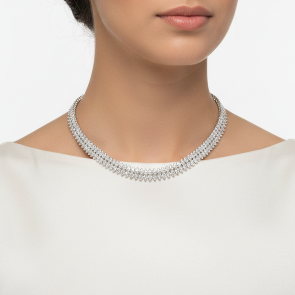 IMPERIAL  | 30.98 Ct Cascade Pear Diamond Tennis Necklace in 14K White Gold