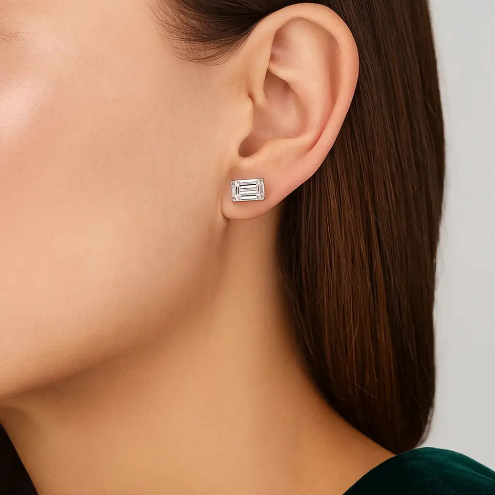 IRIS | 2.13 Ct Emerald Stud Earrings in 14K White Gold