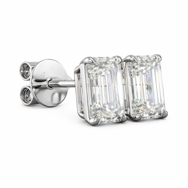 IRIS | 2.13 Ct Emerald Stud Earrings in 14K White Gold - Lab Grown Diamond