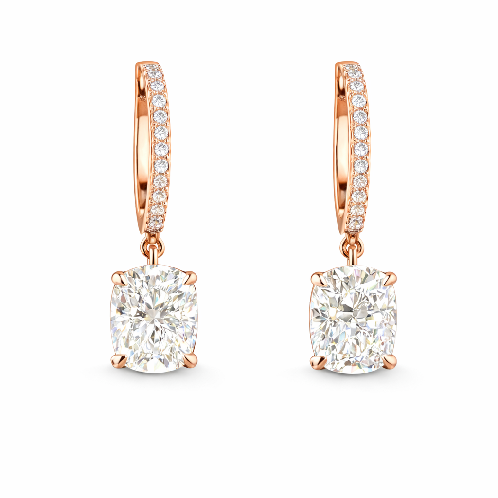 isabella laurent | 3.26 ct 14k rose gold cushion brilliant shape hanging earring - lab grown diamond