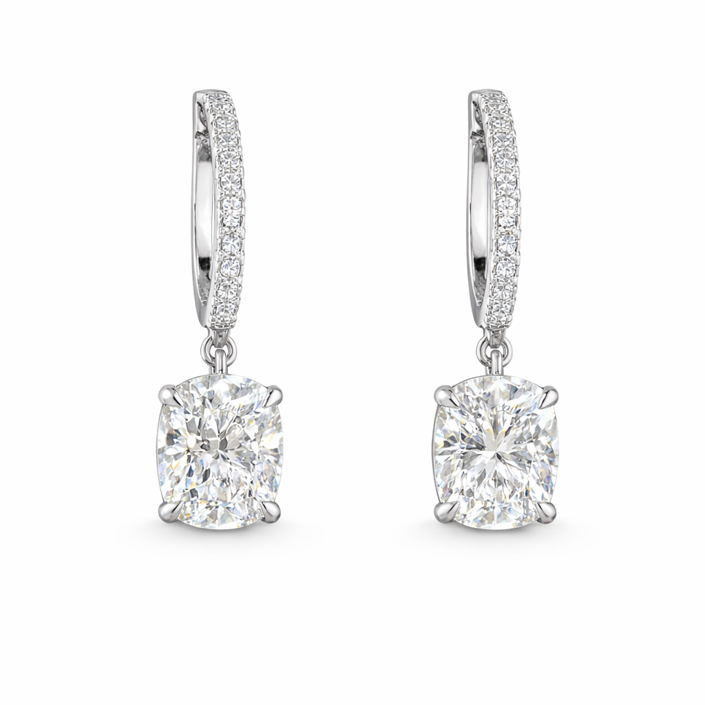 ISABELLA LAURENT | 3.26 Ct 14K WHITE GOLD Cushion Brilliant Shape Hanging Earring - Lab Grown Diamond