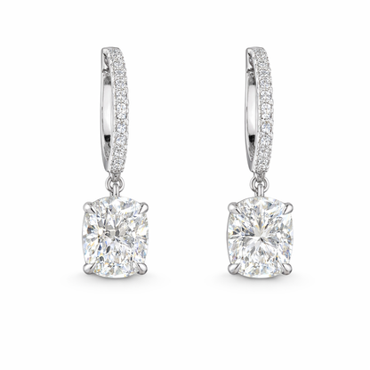 ISABELLA LAURENT | 3.26 Ct 14K WHITE GOLD Cushion Brilliant Shape Hanging Earring - Lab Grown Diamond